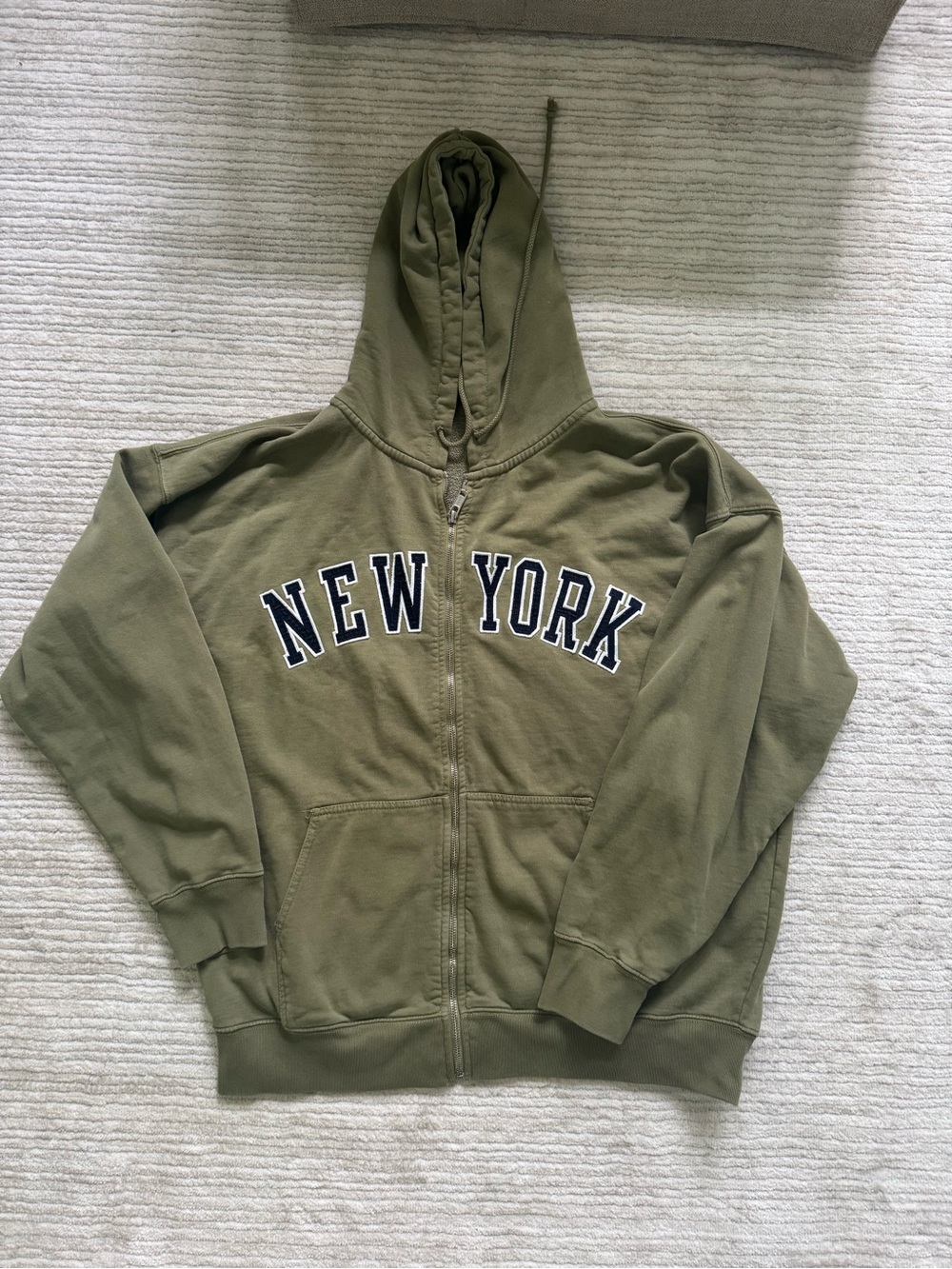 Brandy Melville Olive Green "New York" Zip-Up Hoodie